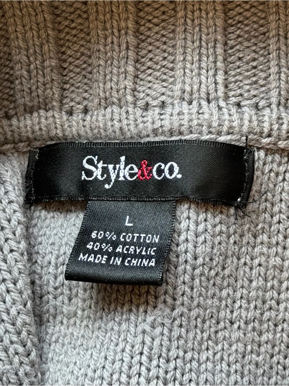 Style & Co Gray Cable Knit Cowl Neck Tunic Sweater Large Cozy Short Sleeve